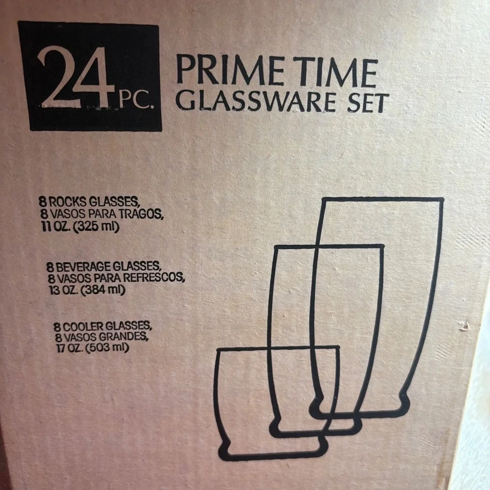 Libbey Prime Time 24 PC Misty Blue Glassware Set 8 Rocks 8 Beverage 8 Cooler